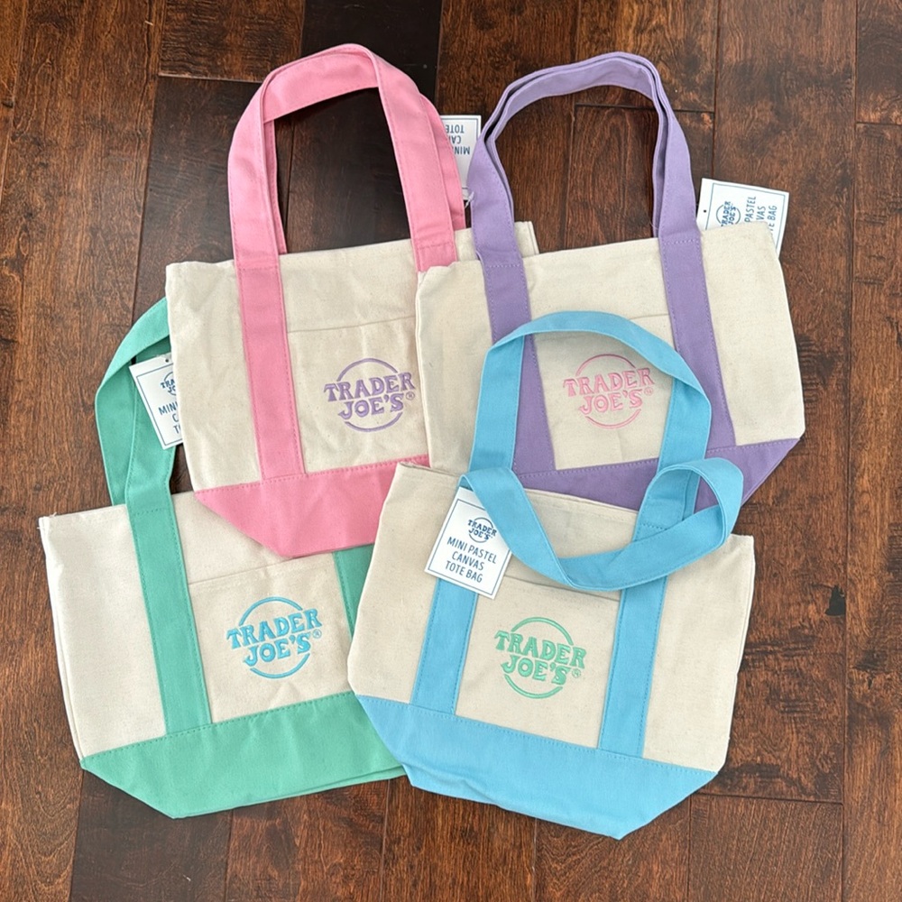 NWT Trader Joe’s Pastel Mini Canvas Tote Bags.